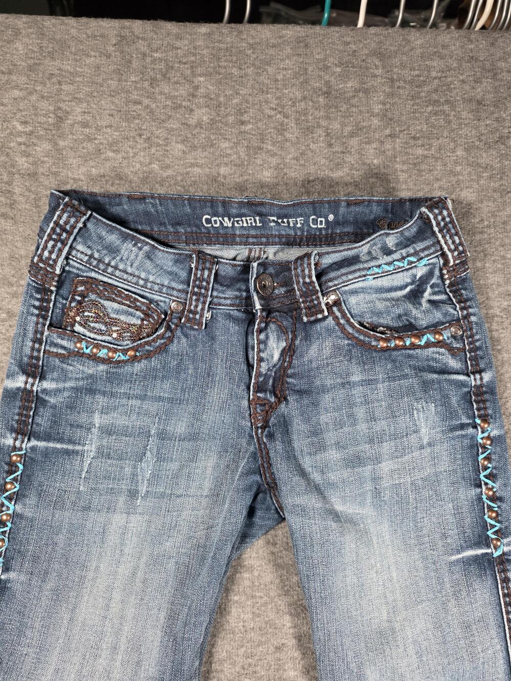 Cowgirl Tuff Co Jeans Womens 26 Blue Straight Low Rise Embroidered Studded